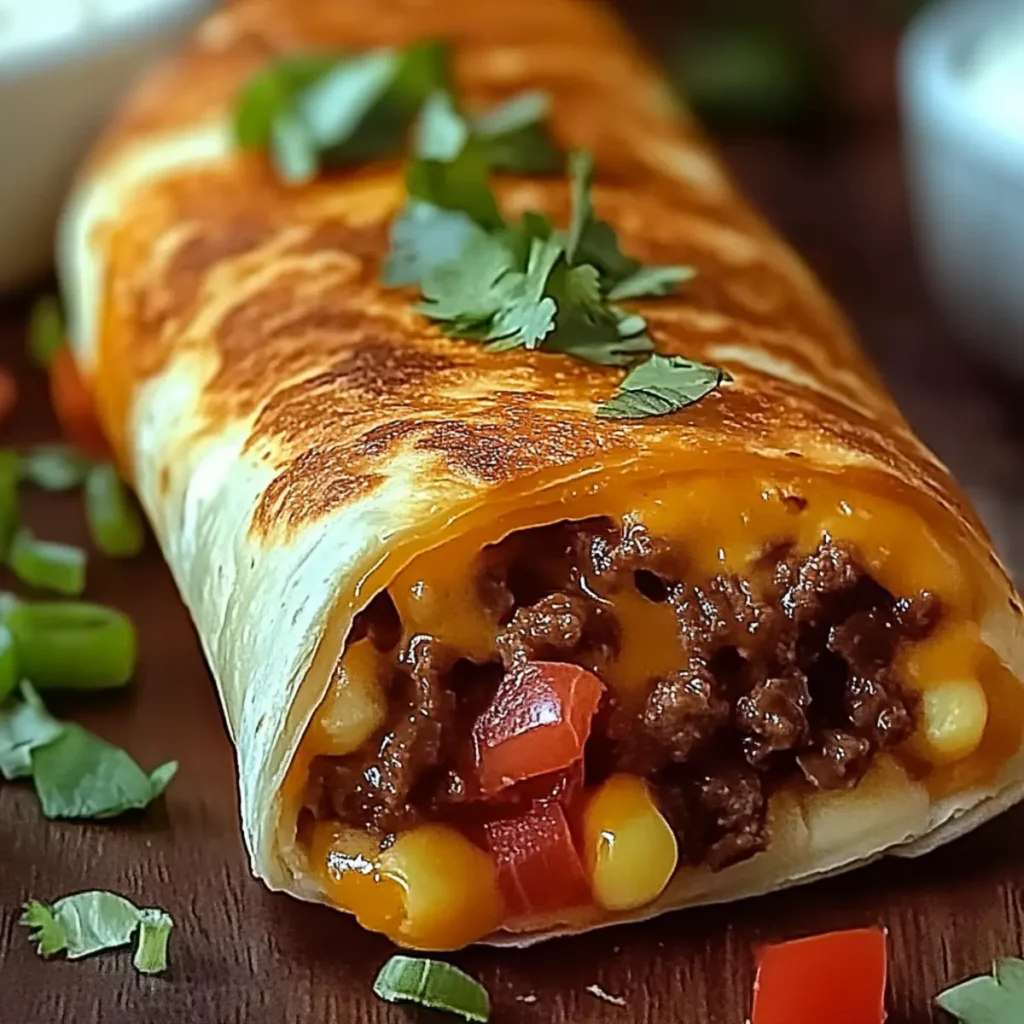 Tasty Cheesy Beef Chimichangas