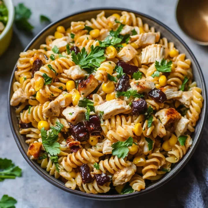 High Protein BBQ Chicken Pasta Salad